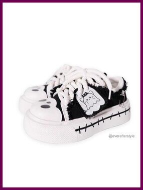 Y2K Goth Platform Canvas Sneakers Chunky Sole Punk Shoes Retro